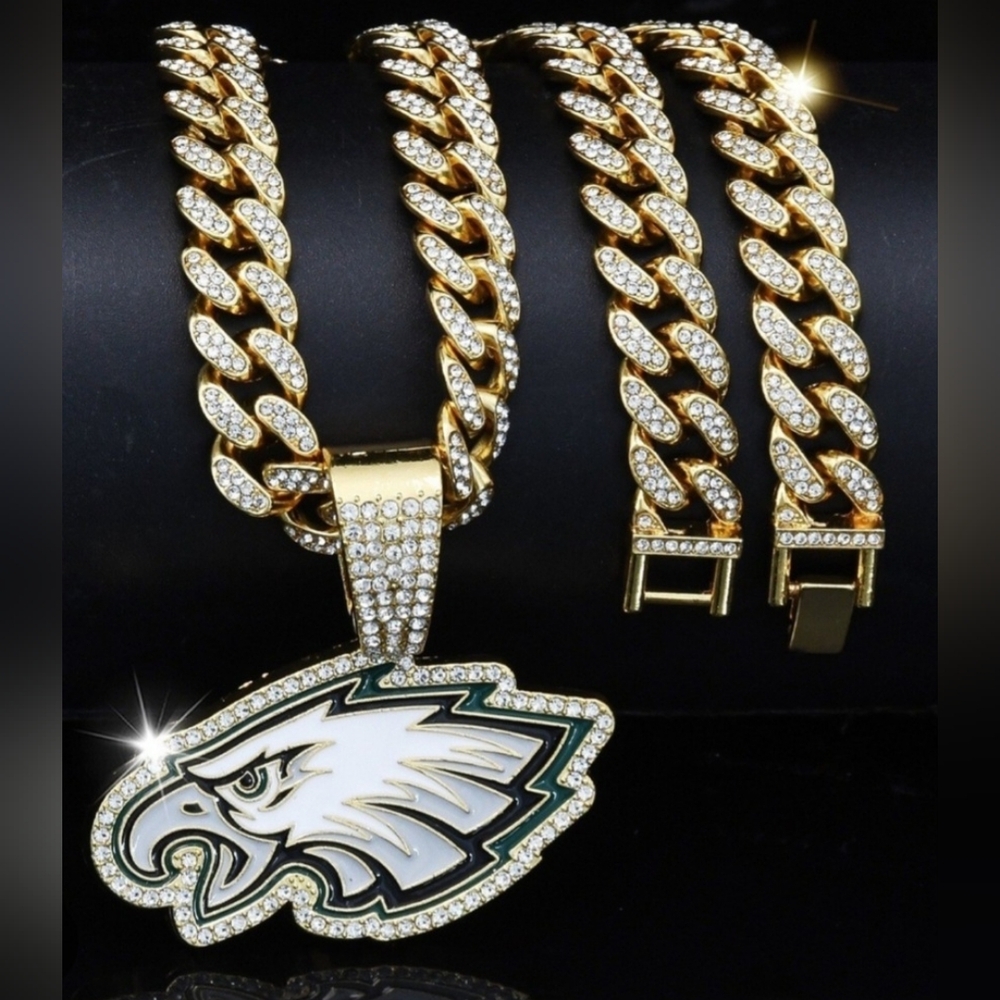 Eagles Football Helmet Or Eagle Pendant Necklace 20 Or 24 Gold Or Silver - Picture 6 of 7